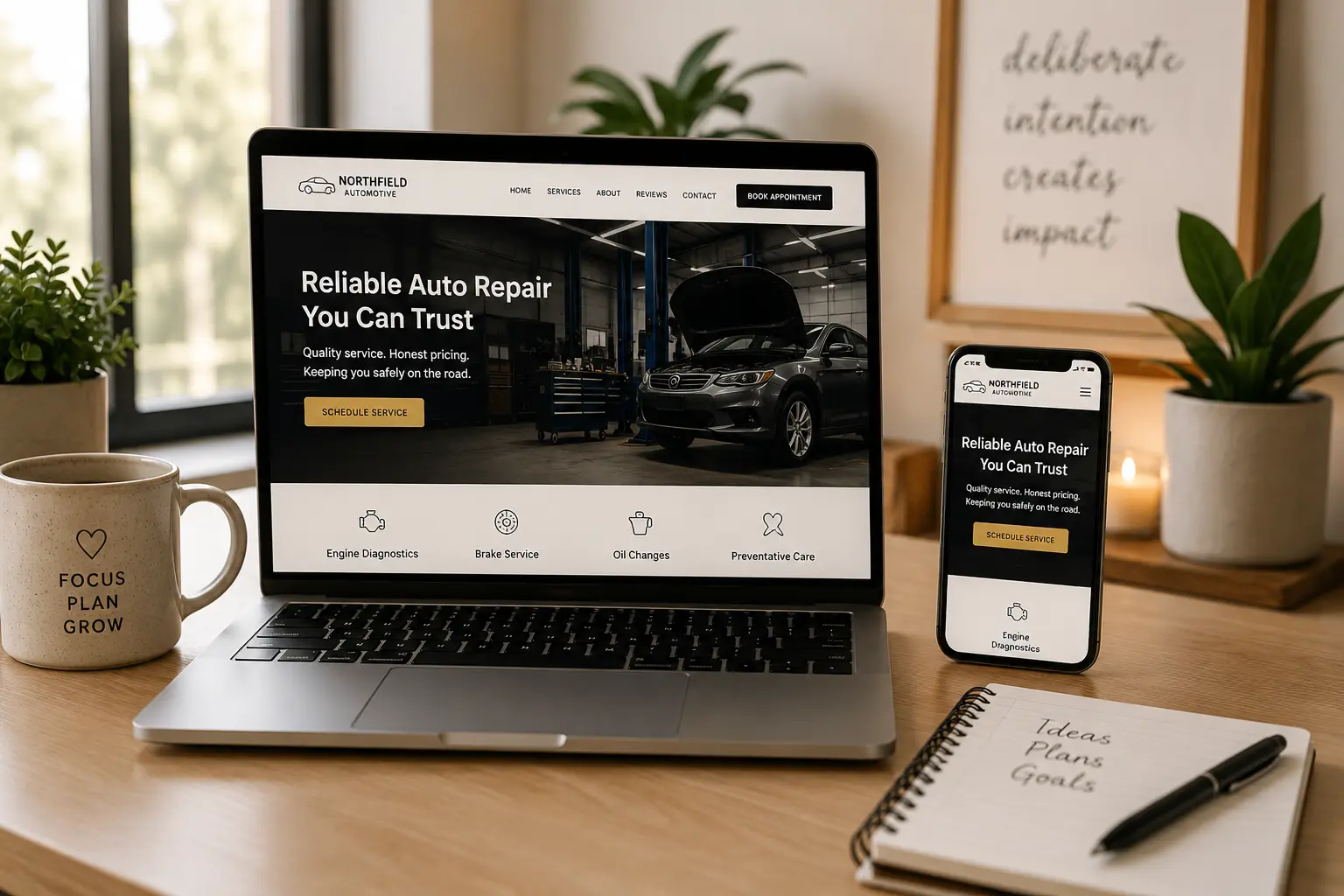 Responsive website design displayed on desktop and mobile devices